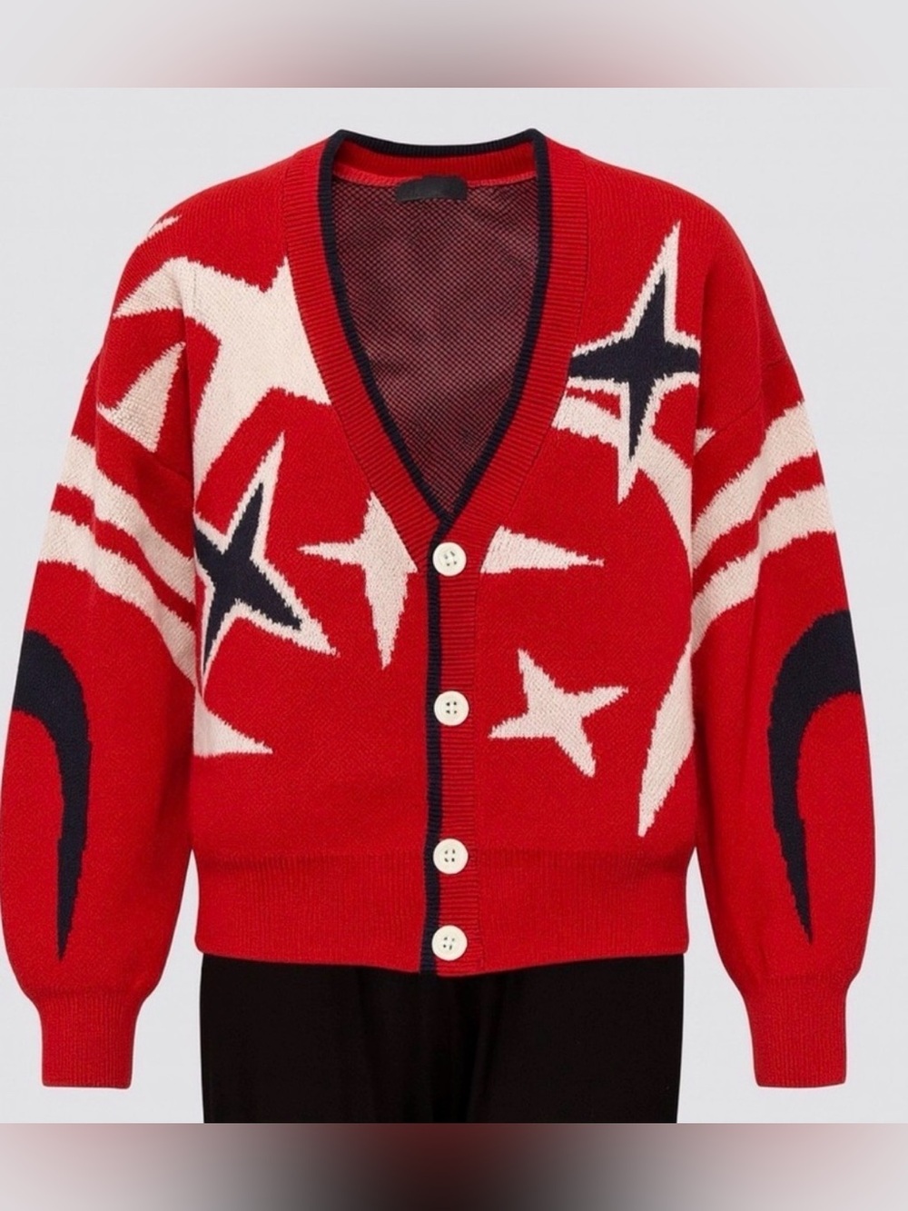 G-Star Raw Red Star Pattern Button-Up Cardigan Holiday Loose Knit Sweater NEW